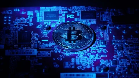 Bitcoin and Circuit Board Stock Footage 119255952