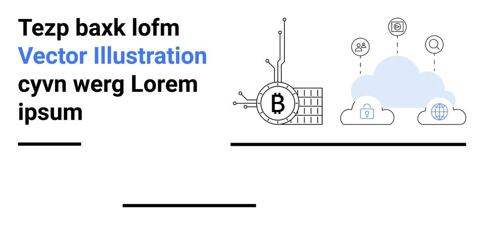 Bitcoin and Cloud Computing Technology Concept with Blockchain Visualization Stock Illustration