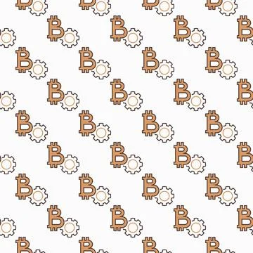 Bitcoin and Cog wheel vector Crypto Currency Settings colored seamless patter Illustration