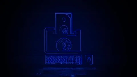 Bitcoin and crypto currency concept with laptop and mining digital money app  Stock Illustration
