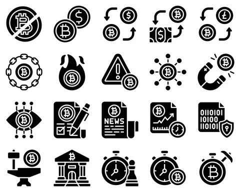 Bitcoin and Cryptocurrency related solid icon set 2 Stockillustratie