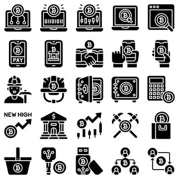 Bitcoin and Cryptocurrency related solid icon set 4 스톡 일러스트