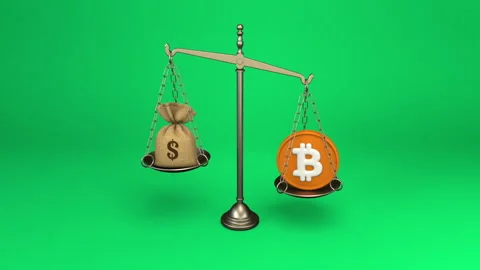 Bitcoin and dollar balance scale – looped background. Stock Footage 327313148