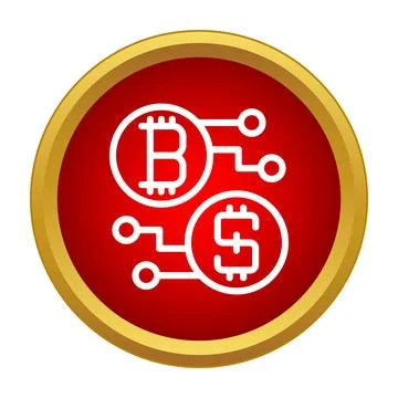 Bitcoin and dollar exchanging cryptocurrencies in a red button Stock Illustration