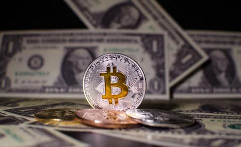 Bitcoin and dollar Stock Photos