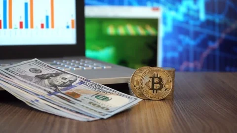 Bitcoin and Dollars Stock Footage 86975064