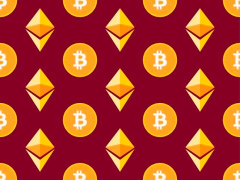 Bitcoin and etherium seamless pattern. Crypto currency background. Vector ill Stock Illustration