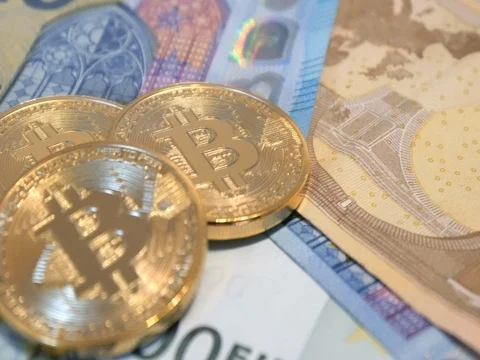 Bitcoin and euro Stock Footage 81448129