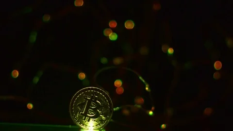 BITCOIN AND LED LIGHT BACKGROUND Stock Footage 83374390