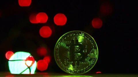 BITCOIN AND LED LIGHT BACKGROUND Stock Footage 83376986