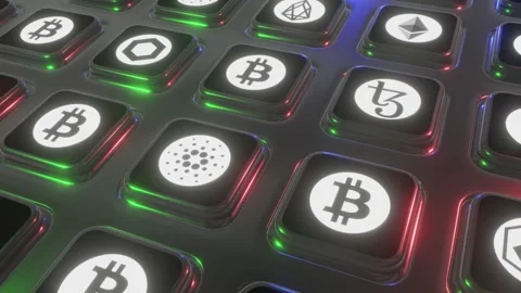 Bitcoin and many crypto coin Data Protection Animation. Digital Money Exchange. Stock Footage 336444186