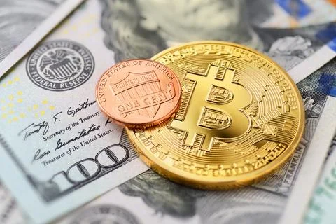 Bitcoin and one cent Stock Photos