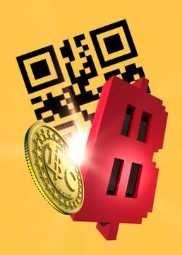 Bitcoin and QR code, artwork Illustrazione stock