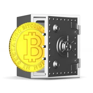 Bitcoin and safe on white background. Isolated 3D illustration 스톡 일러스트