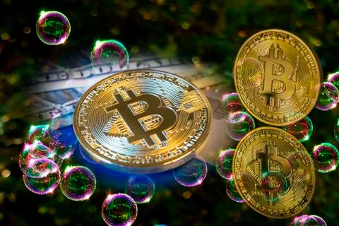 Bitcoin and a soap bubbles concept Stock Photos