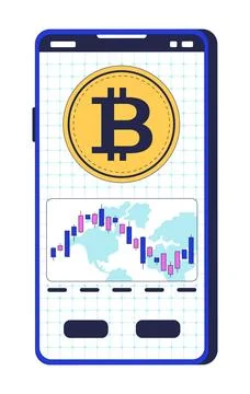 Bitcoin and trading chart on smartphone screen 2D cartoon object Illustrazione stock