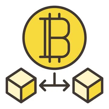 Bitcoin and two blocks vector Cryptocurrency colored icon or design element Stock Illustration