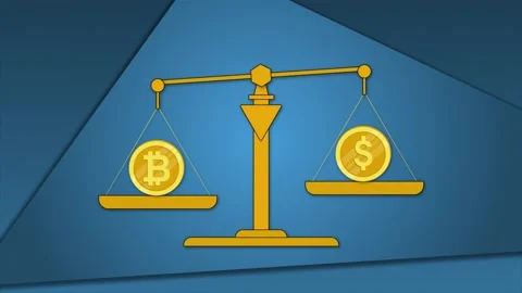 Bitcoin and US Dollar on weight scale Stock Footage 218390319