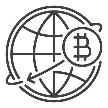 Bitcoin around the World Globe vector Cryptocurrency icon or sign in outlin.. 스톡 일러스트