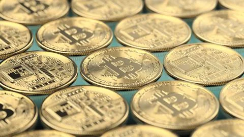 Bitcoin array on green Stock Illustration