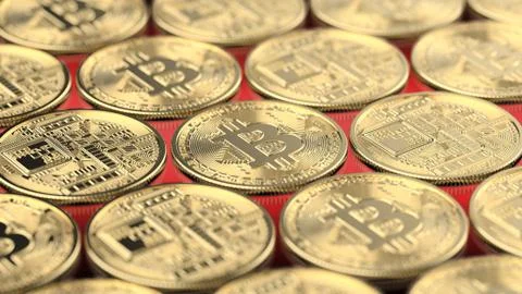 Bitcoin array on red Stock Illustration