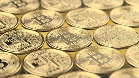 Bitcoin array on yellow Stock Illustration