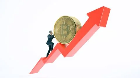 Bitcoin arrow up for increasing value and businessman. Stock Photos