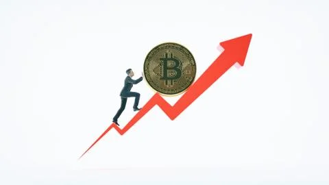 Bitcoin arrow up for increasing value and businessman. Stock Photos