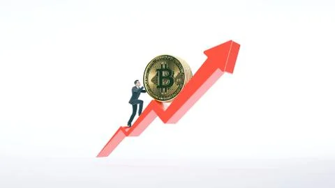 Bitcoin arrow up for increasing value and businessman. Stock Photos