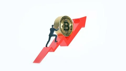 Bitcoin arrow up for increasing value and businessman. Stock Photos