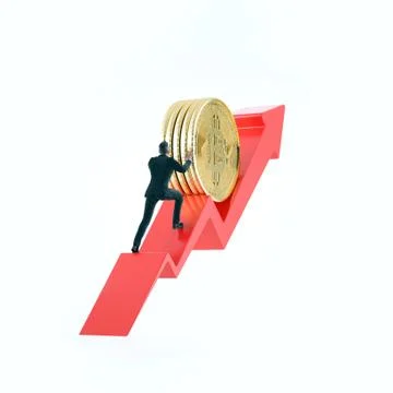 Bitcoin arrow up for increasing value and businessman. Stock Photos