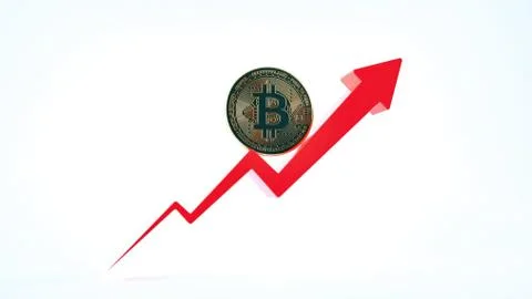 Bitcoin arrow up for increasing value. Stock Photos