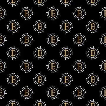 Bitcoin with Arrows vector Crypto Currency round seamless pattern in thin l.. Illustrazione stock