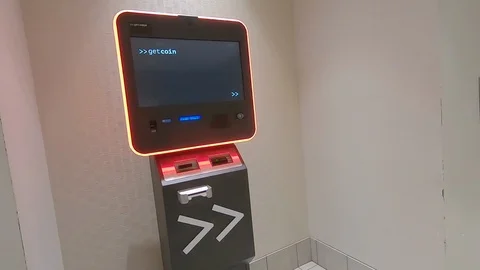 Bitcoin ATM bank machine Stock Footage 108015064