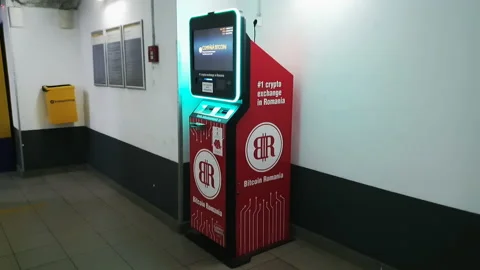 Bitcoin ATM Machine Inside Building In Bucharest, Romania - Crypto Stock Footage 162540711