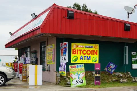 Bitcoin ATM with Storefront Stock Photos