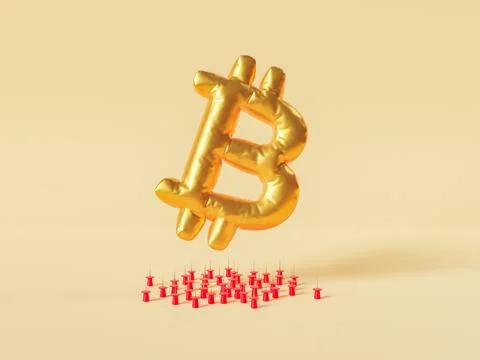Bitcoin balloon over sharp pins Ilustração Stock