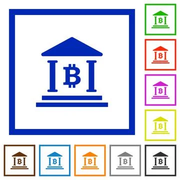 Bitcoin bank office flat framed icons Stock Illustration