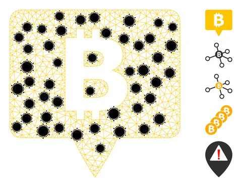 Bitcoin Banner Wire Frame Mesh Icon with Virus Nodes Illustrazione stock