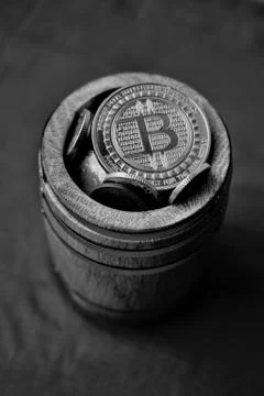 Bitcoin in barrel Stock Photos