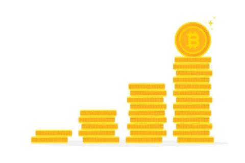 Bitcoin benefits like gold coin stack Stock Illustration
