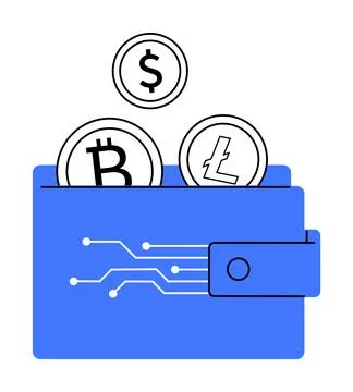 Bitcoin billfold icon with bitcoin mining and blockchain pictographs. Coins d Stock Illustration