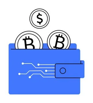Bitcoin billfold icon with bitcoin mining and blockchain pictographs. Coins.. Stock Illustration