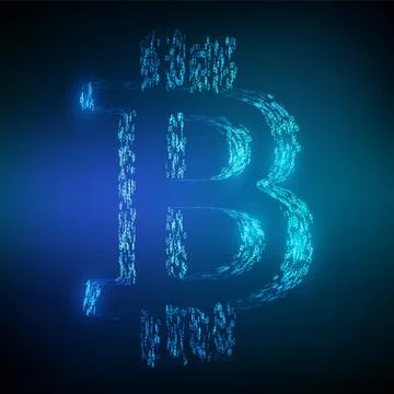 Bitcoin. Binary code. Block chain concept. 3D isometric glowing bitcoin symbo 스톡 일러스트