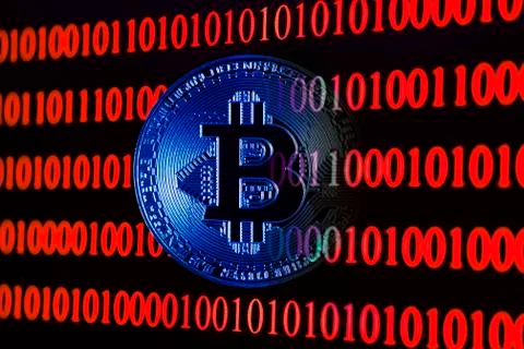 Bitcoin with binary code Foto stock