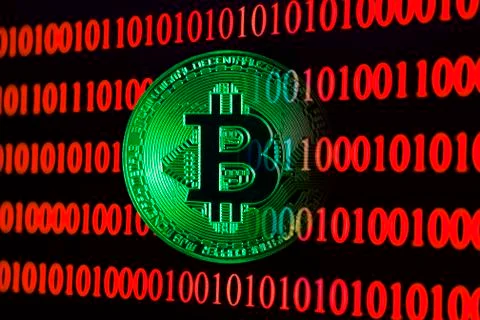 Bitcoin with binary code Foto stock