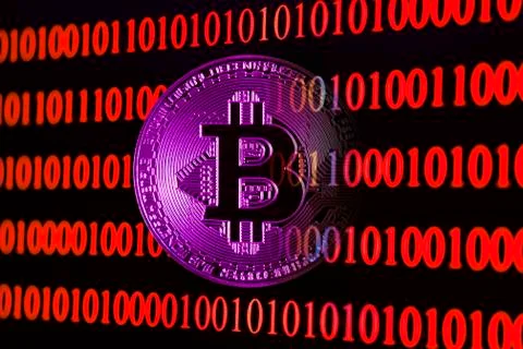 Bitcoin with binary code Stock Photos