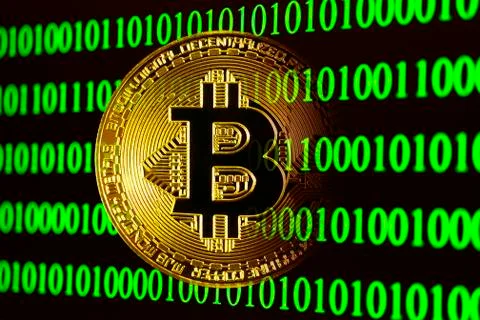 Bitcoin with binary code Foto stock