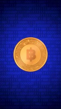 Bitcoin with Binary Number Background Ilustração Stock