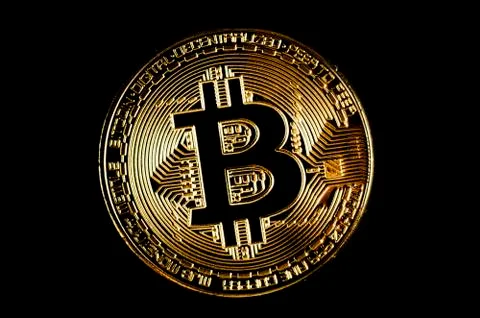 Bitcoin On Black Background Stock Photos